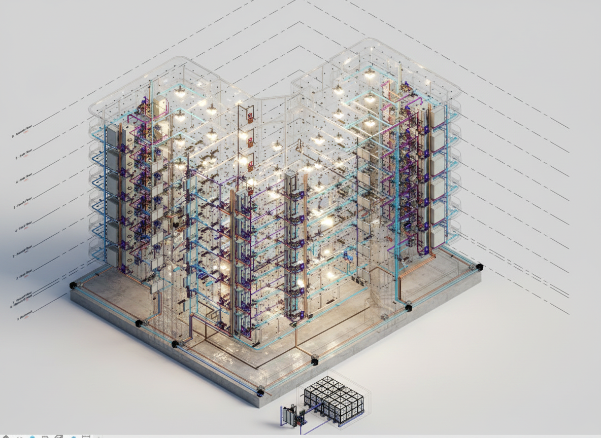 Isometric BIM render of MEP systems