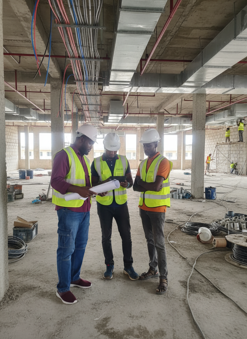 Azbar engineering team reviewing MEPF plans